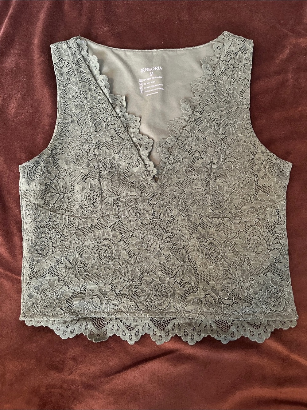 Green Lace V-Neck Tank Top